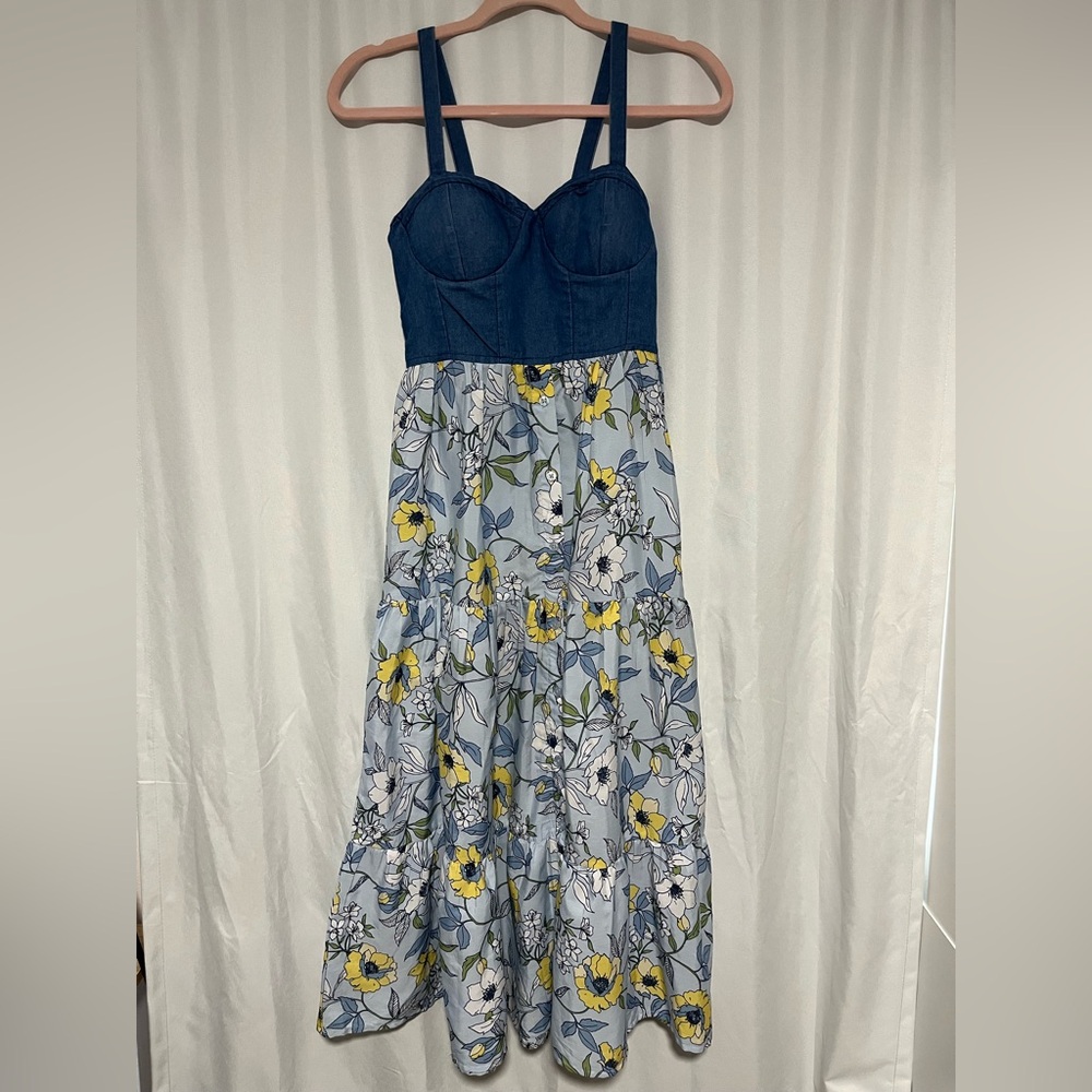 Floral Denim Bustier Dress